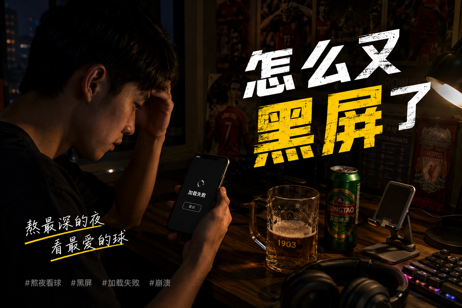 手机屏幕显示加载失败的看球场景